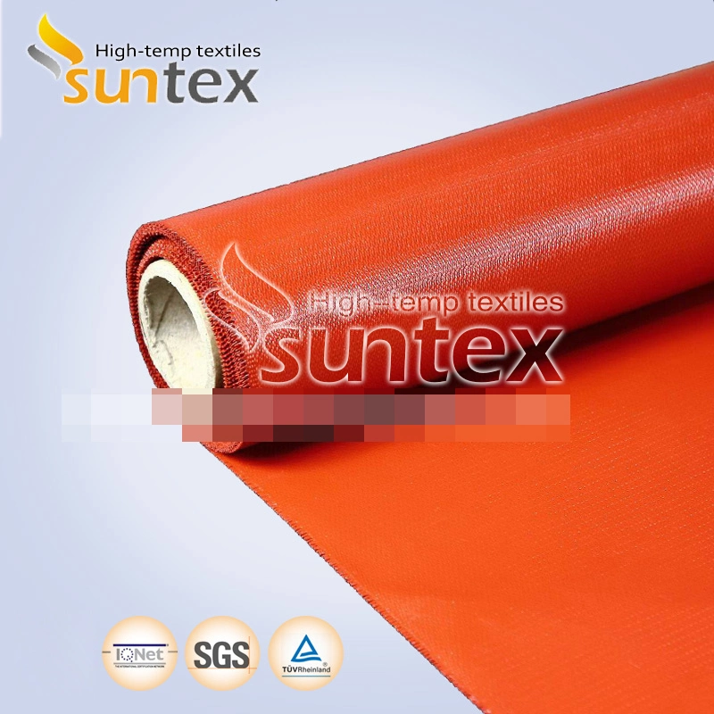 Chinese Factory Direct Sales High-Quality One Side or Both Sides 17oz 15oz 0.5mm Red Fireproof Weld Silicone Rubber Coated Fiberglass Fabric Cloth