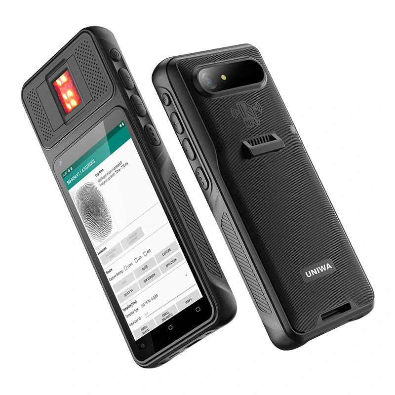 Uniwa F501 5 Zoll biometrischer Fingerabdruckleser Robuster 2D Scanner Android 12 PDA-Telefon