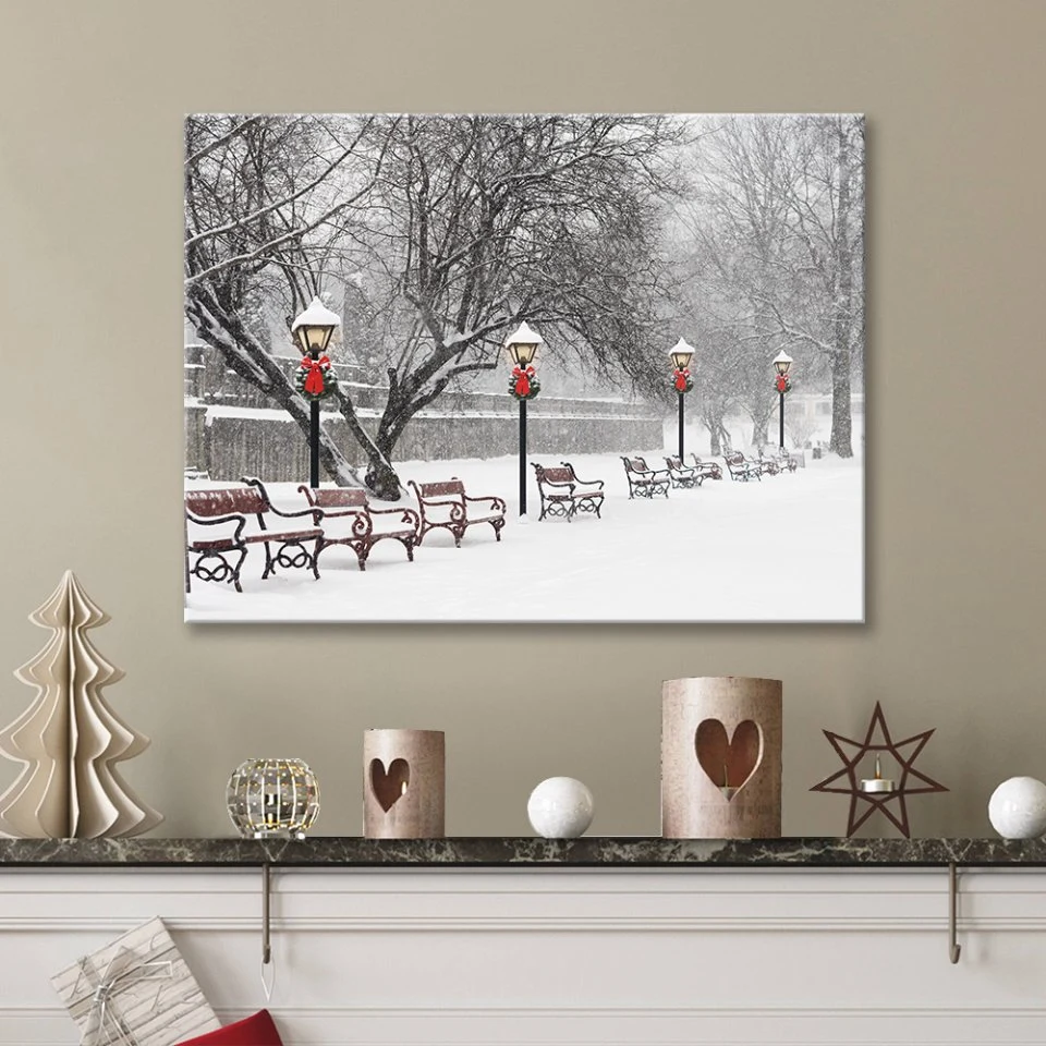 LED Light Canvas Wall Art for Gift and Home Decoration Snow Landscape Printing Design on Light Canvas Painting