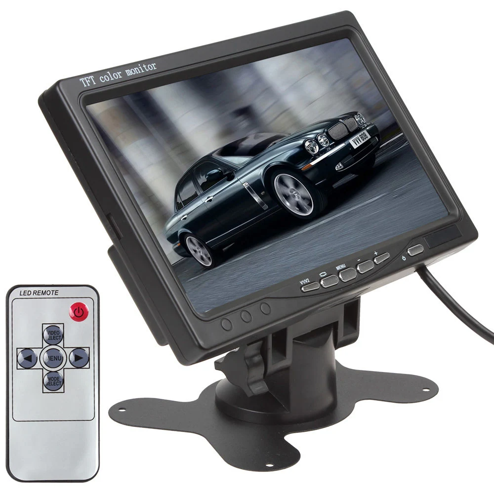 Monitor LCD TFT para automóvel de 7", 2 canais, 4 pinos, entrada de vídeo com controlo remoto 12 V para autocaravanas de reboques para camiões