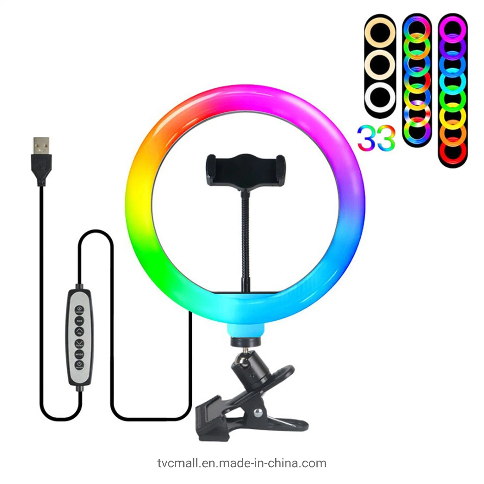10 Inch RGB LED Video Light 360-Degree Rotating Selfie Ring Light Desktop Live-Stream Photography Fill Lamp with Clamp for Shooting
