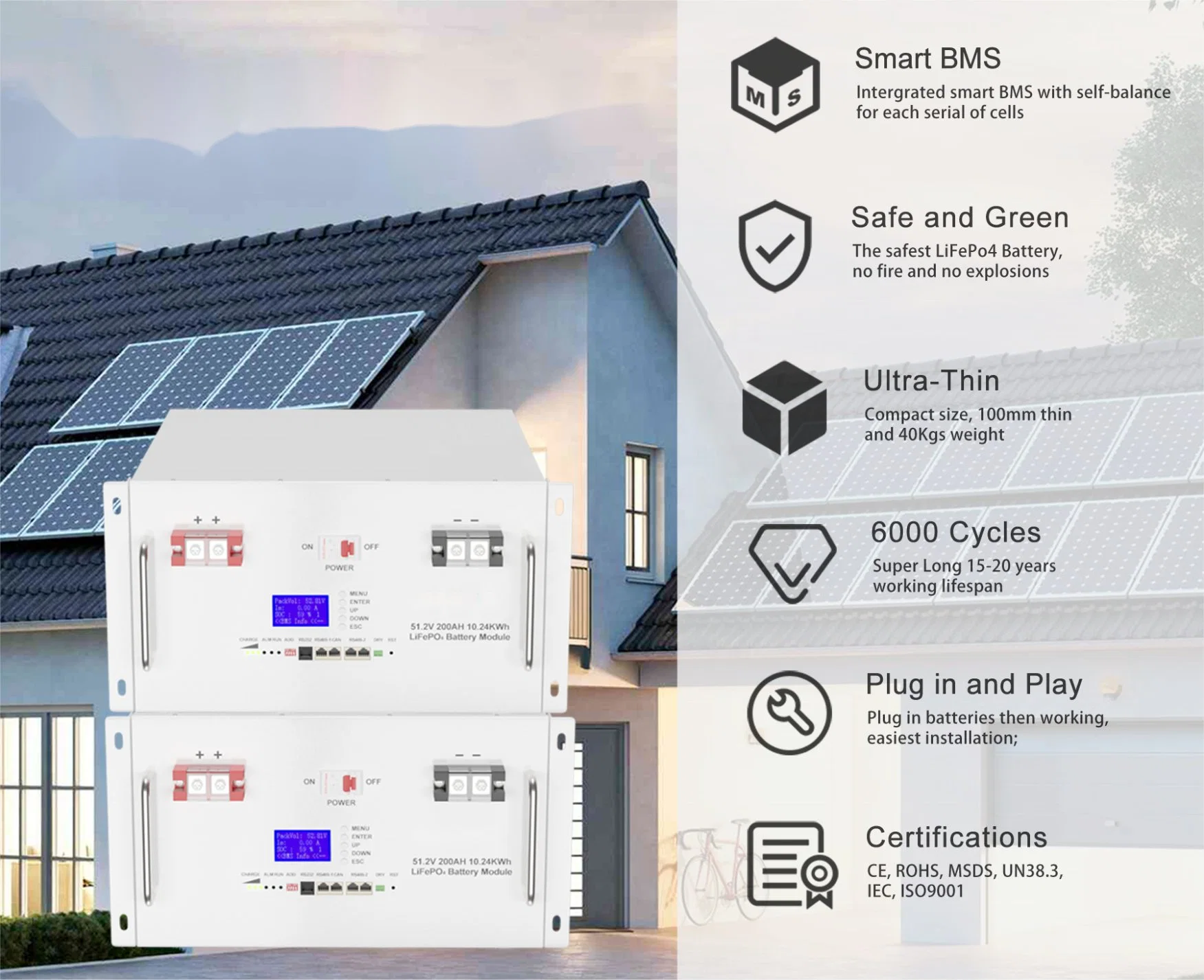 Tudo em um armazenamento de energia bateria 5kwh~75kwh de Energia Solar Grade Desligado do Sistema de Potência LiFePO4 Bateria 48V 100 Ah