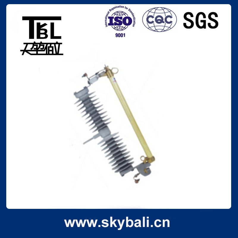 В раскрывающемся списке фарфора предохранитель вырезом изолятор на высокое напряжение на линии электропередачи
