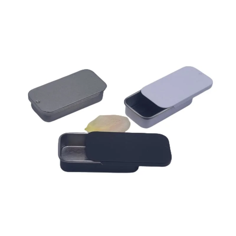 50X25X10mm Empty Flat Black White Metal Case Pill Mint Box Slide Top Mini Metal Tin