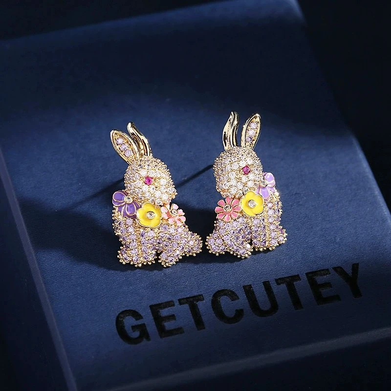 Hot Sale Rabbit & CZ Earrings Jewelry for Christmas Gift