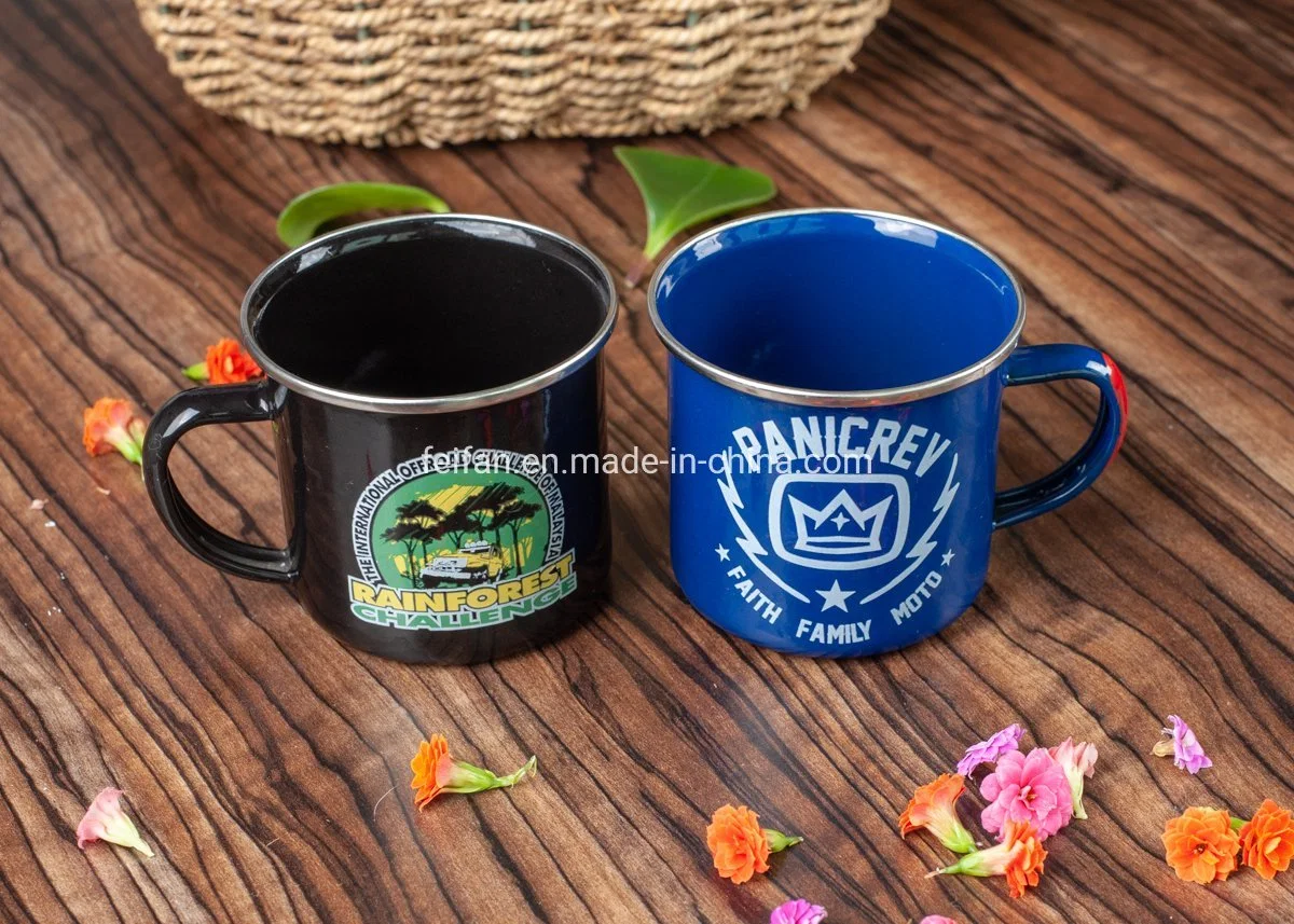 Sublimation Customized Enamel Cup Stainless Rim Camping Mug