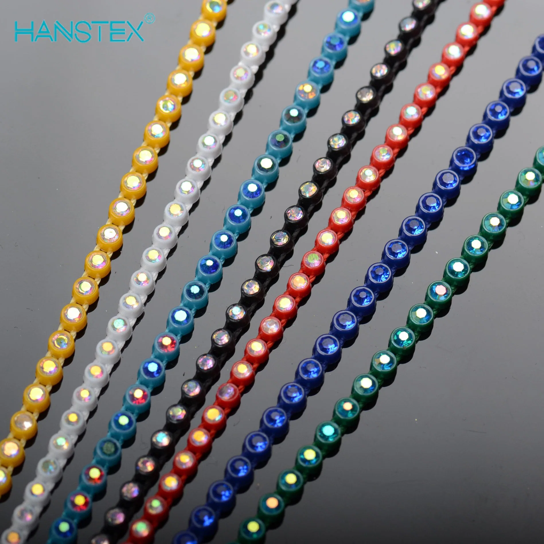 Chain Plastic Rhinestone Chain, a Grade AB 2mm الزجاج أحجار الراين باند ضبط التشذيب Ss6