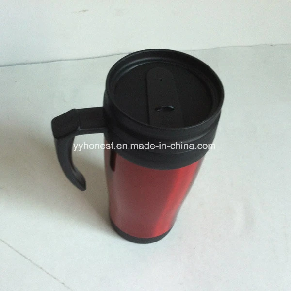 400ml plástico térmico de parede dupla Travel caneca com pega