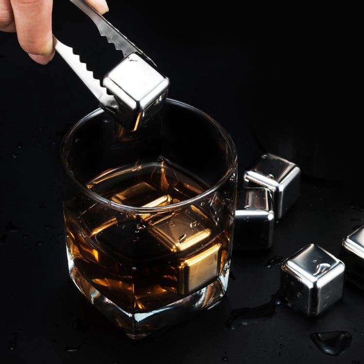 Stainless Steel Ice Cubes Whiskey Stones Silver/Gold in Wooden Box Gift Set Quick-Freezing Ice Cube Stones Whiskey Rocks