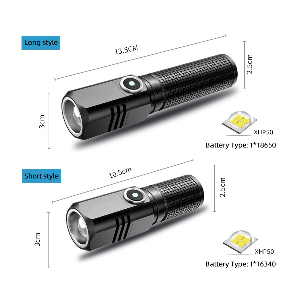 Helius Mini Potentes Linternas LED USB Recargables con Batería 18650 P50