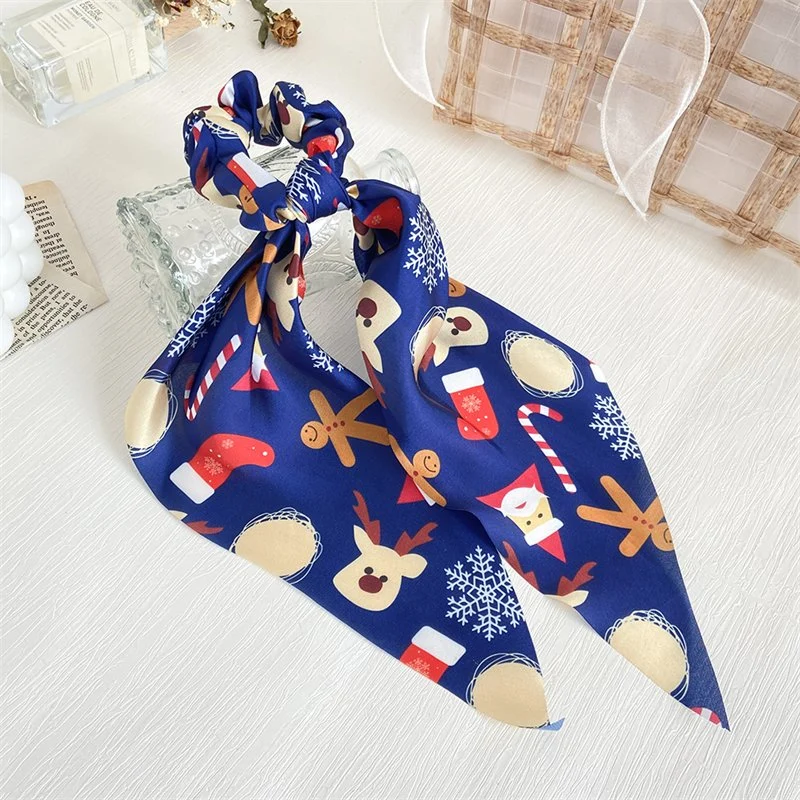 Christmas Party Scrunchies Long Ribbon Ponytail Scarf Hair Tie Gift for Children Girls Festival Elastic Hair Bands