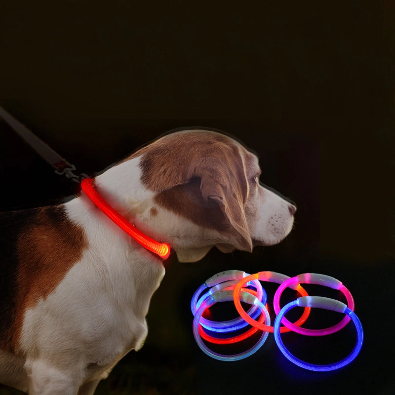 Silicone قابلة للتعديل منتجات الحيوانات الأليفة مقاومة للخسارة ضوء LED مضئ كلب طوق تدريب طوق مقاوم للمياه USB، LED حلقة الكلب