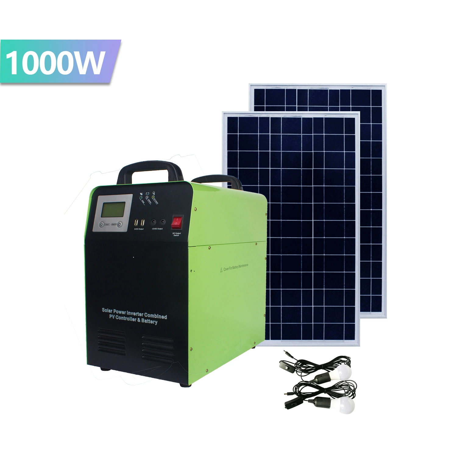 Gerador portátil bancos de energia solar 1kw 100ah bateria com Solar Cabos do painel