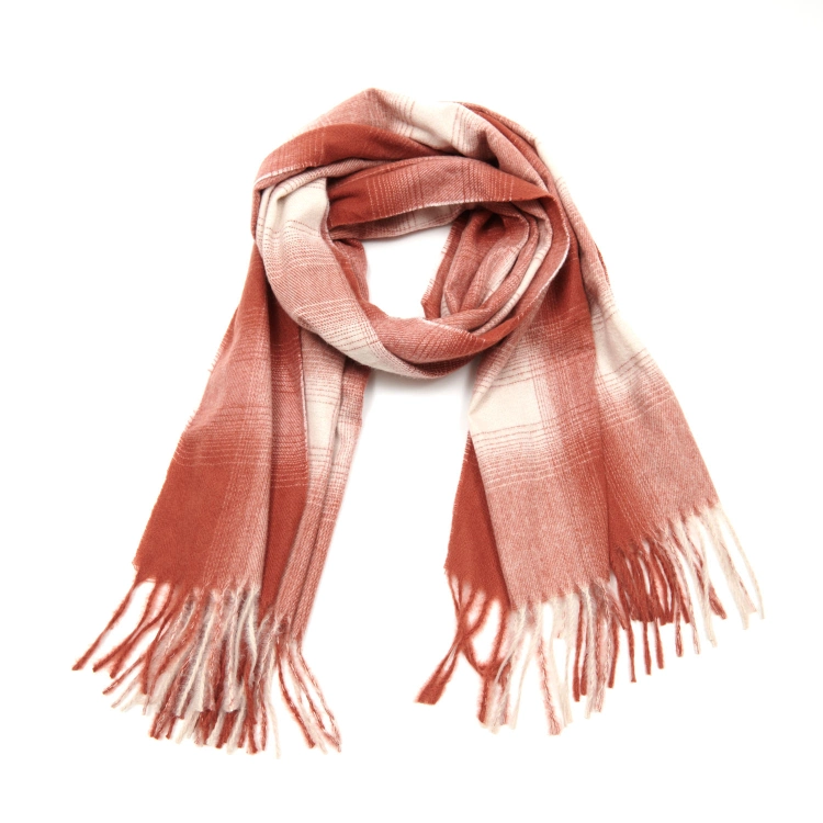 Custom Design Mens Plaid Scarf Woven Scarves for Autumn Winter Fashion Checked Triangle Scarf Women Shawl with Fringes