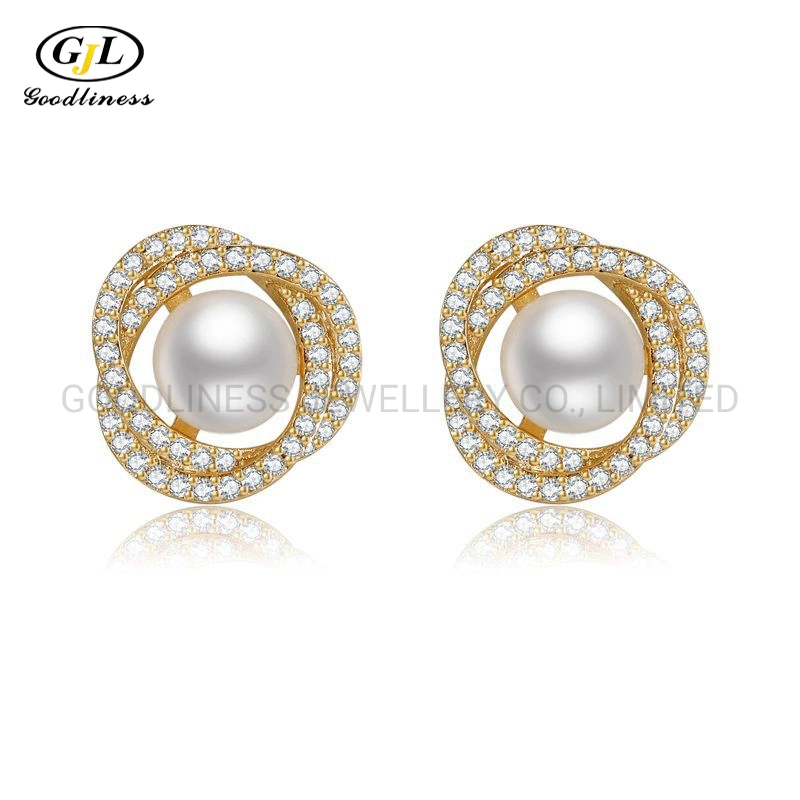 Fashion Gemstone Pearl Stud 925 Silver Earrings