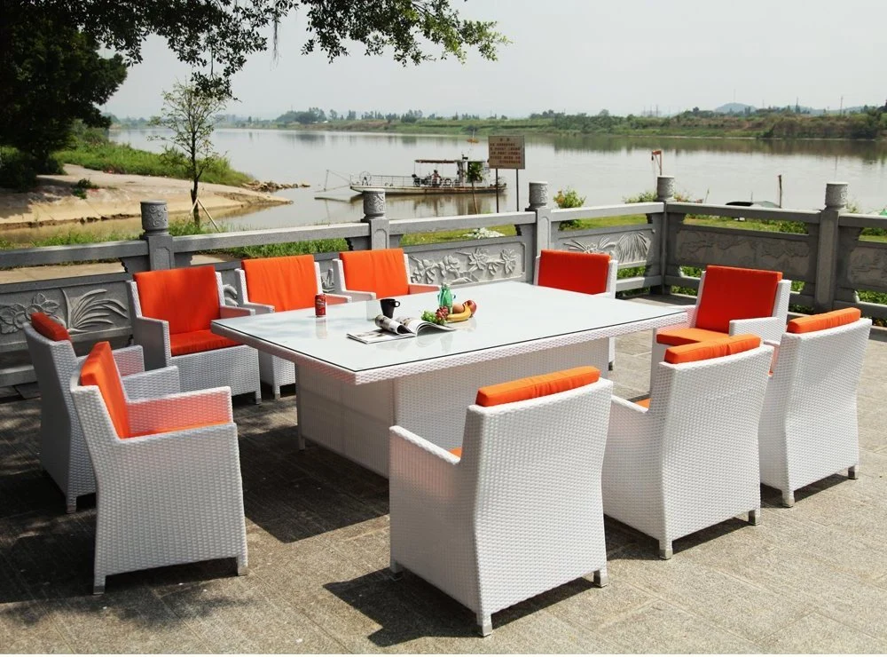 Modern Hot Selling Outdoor Vine Weaving Technology Courtyard Terrace 8 Person Dining Table and Chair Garden Furniture