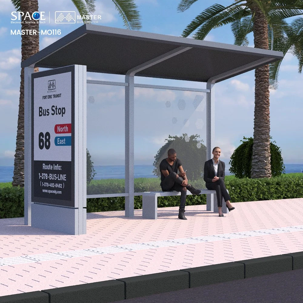 Customized Modern Publicidad Bus Shelter Stop with Ads Panels and Bench