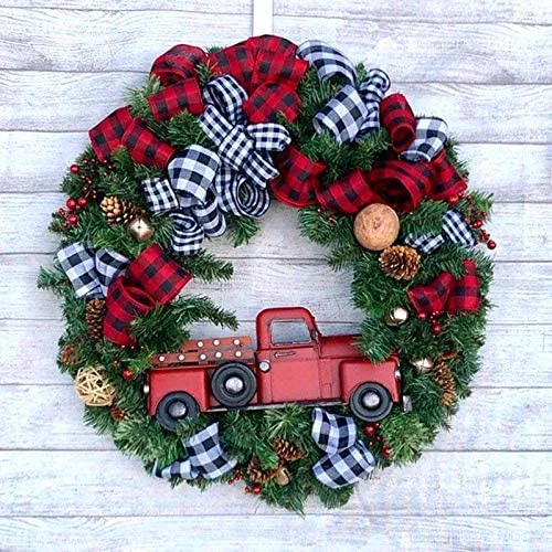 Navidad Wreath decoración de la puerta delantera Wreath Red Truck Berry Invierno Guirnalda de Navidad artificial para la fiesta de boda al aire libre Decoración interior