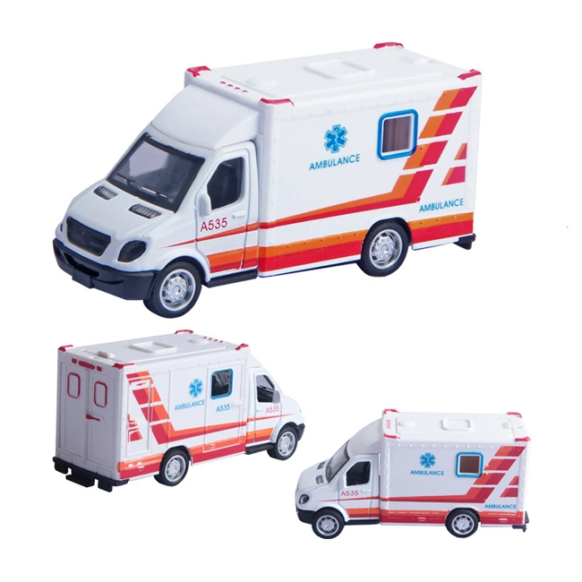 1: 38 niños Metal Ambulac Modelo de vehículo de juguete Emulacional aleación modelos de coche tirar de nuevo Diecast Ambulance Juguetes para la promoción