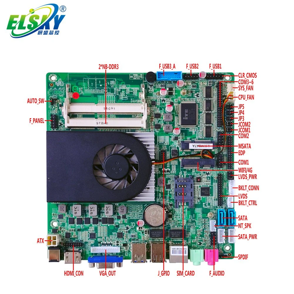 Elsky Venta caliente Mini ITX placa madre de doble núcleo a 2,8 Ghz, I7 7600U VGA 1HD-Mi Edp 30pin LVDS dual LAN para Digital Signage