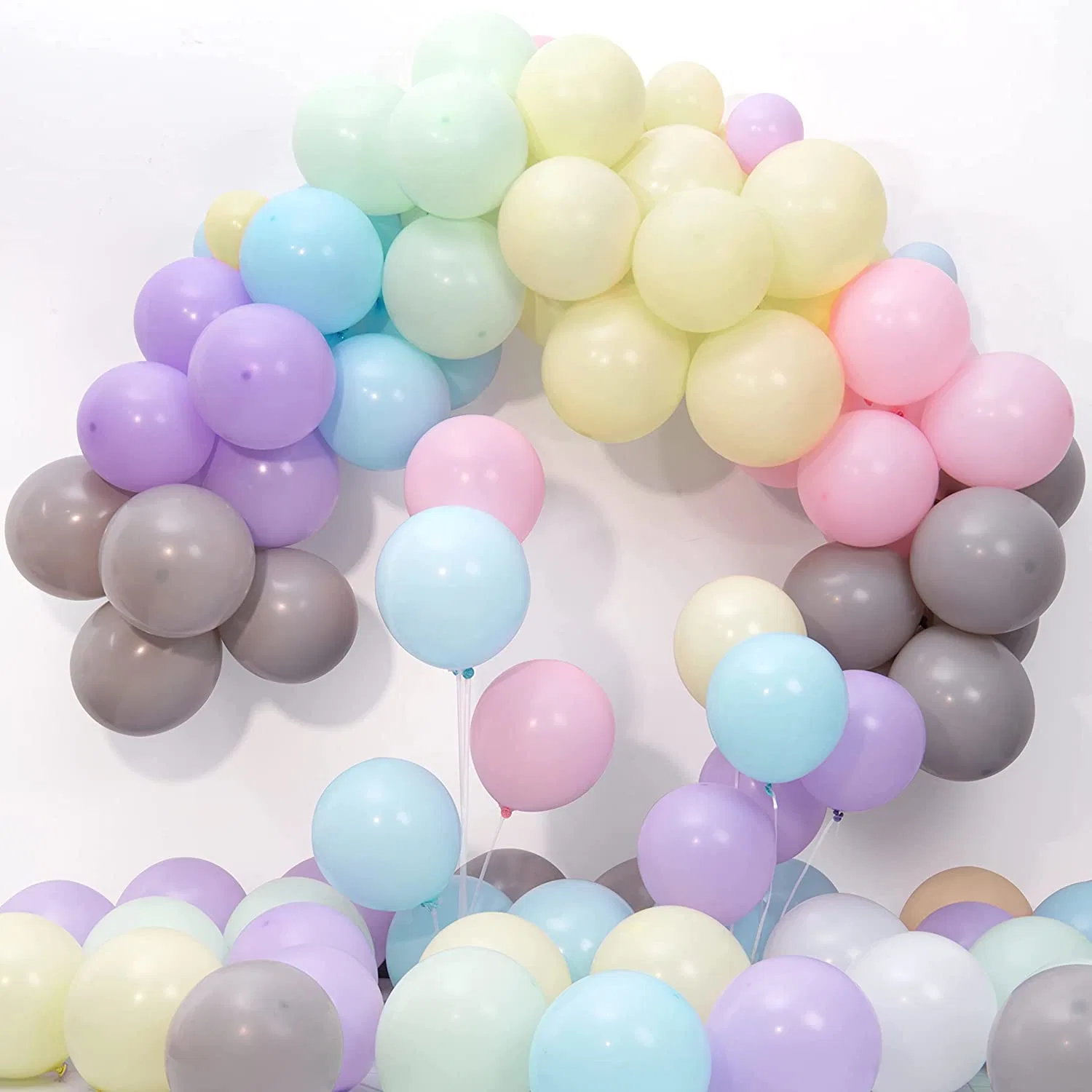 Colores pastel Globos Garland - 102PCS 18/12/5 pulgadas Pastel Globos Rainbow tamaños diferentes, Globos de colores colores colores variados para la fiesta de cumpleaños para niños suministro