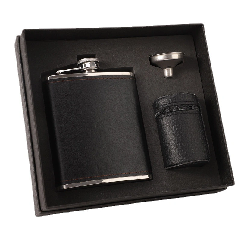 Gift Set Alcohol 304 Stainless Steel Whisky Liquor Diamond Leather Hip Flask with Funnel