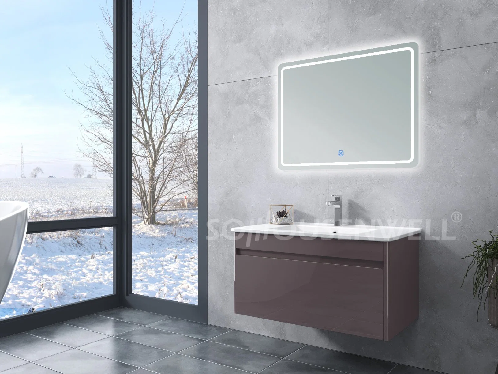 Cuarto de baño de melamina gris estilo puerta Furnitur wc vanidad