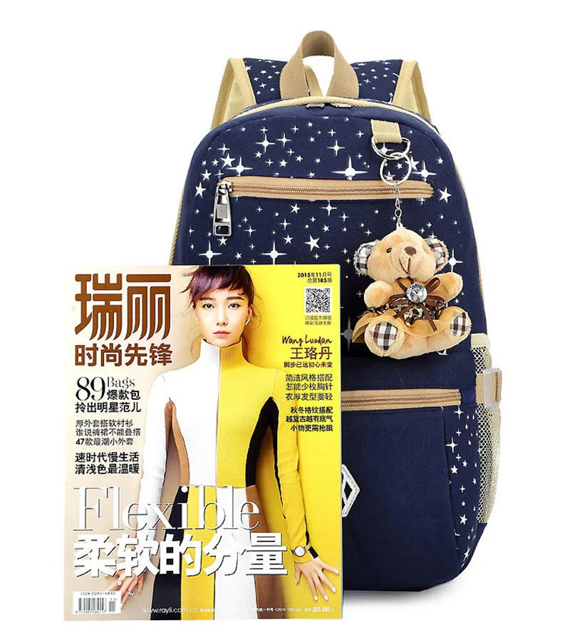 3PCS/Set School Bags for Girls Women Backpack School Bags Star Printing Backpack Schoolbag Women Travel Bag Rucksacks Mochila