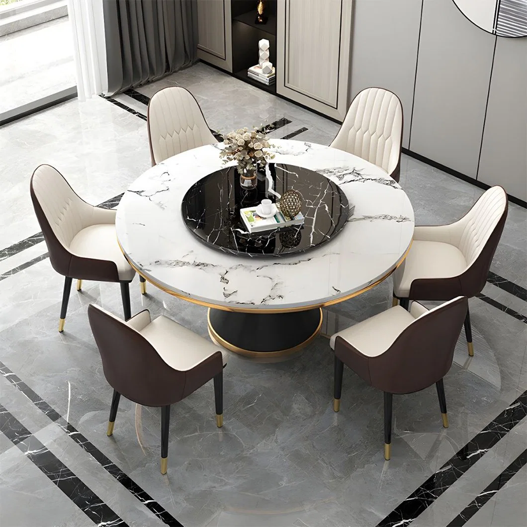 ODM OEM Home Отель Мебель мраморный стол набор Круглый поворот Обеденный стол и стул ресторана Sintered Stone