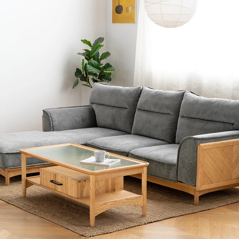 Solid Wood Living Room Small Family Corduroy Japanese Retro Simple Modern Three-Person B&B Hotel Sofa