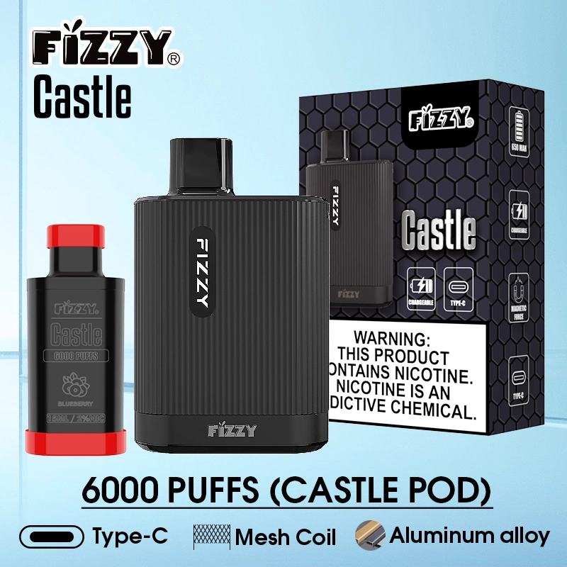 Горячие продажи Fizzy Castle 6000 Puff Система с закрытым приставкой Type-C. Одноразовый E-обезьяны