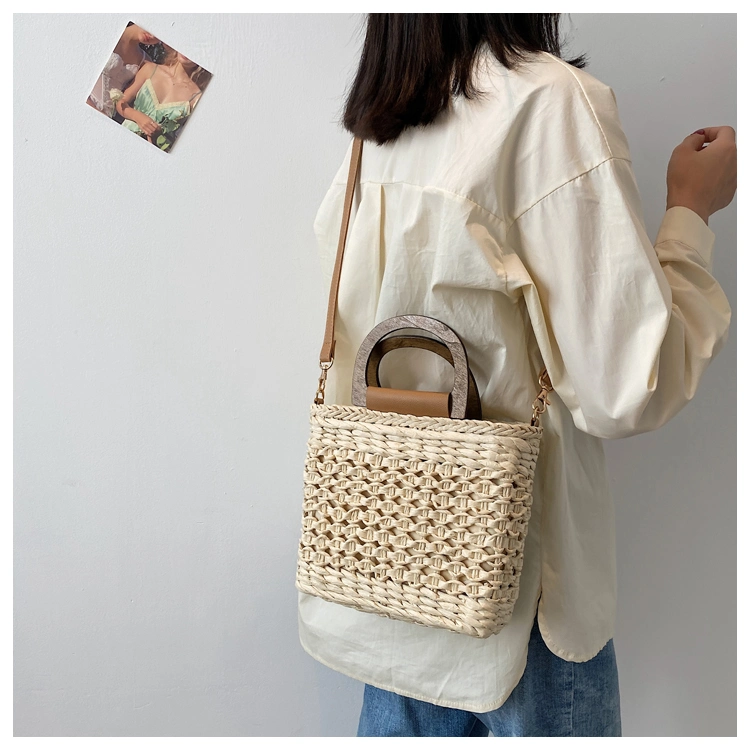 Basket Shape Paper Rattan Straw Shoulder Bag