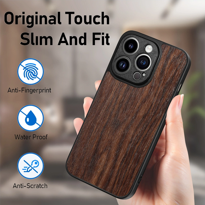 Suitable for iPhone 14 Fine Hole Wood Grain Phone Case