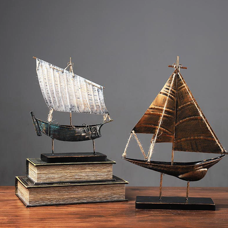 Home Decoration Metal Art Desktop Iron Crafts of Sailboat