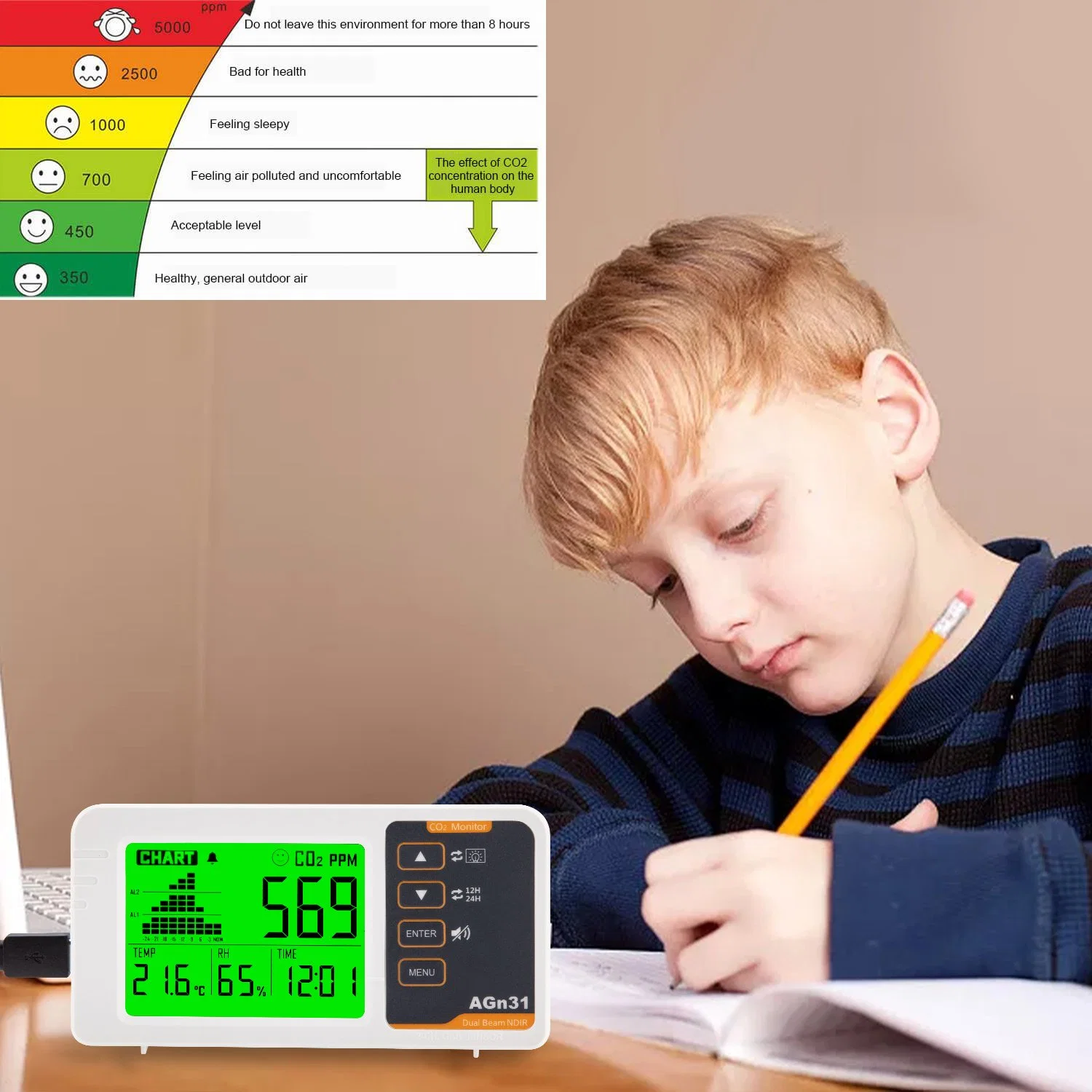 Carbon Dioxide Monitor CO2 Temperature and Humidity CO2 Sensor for HVAC Systems