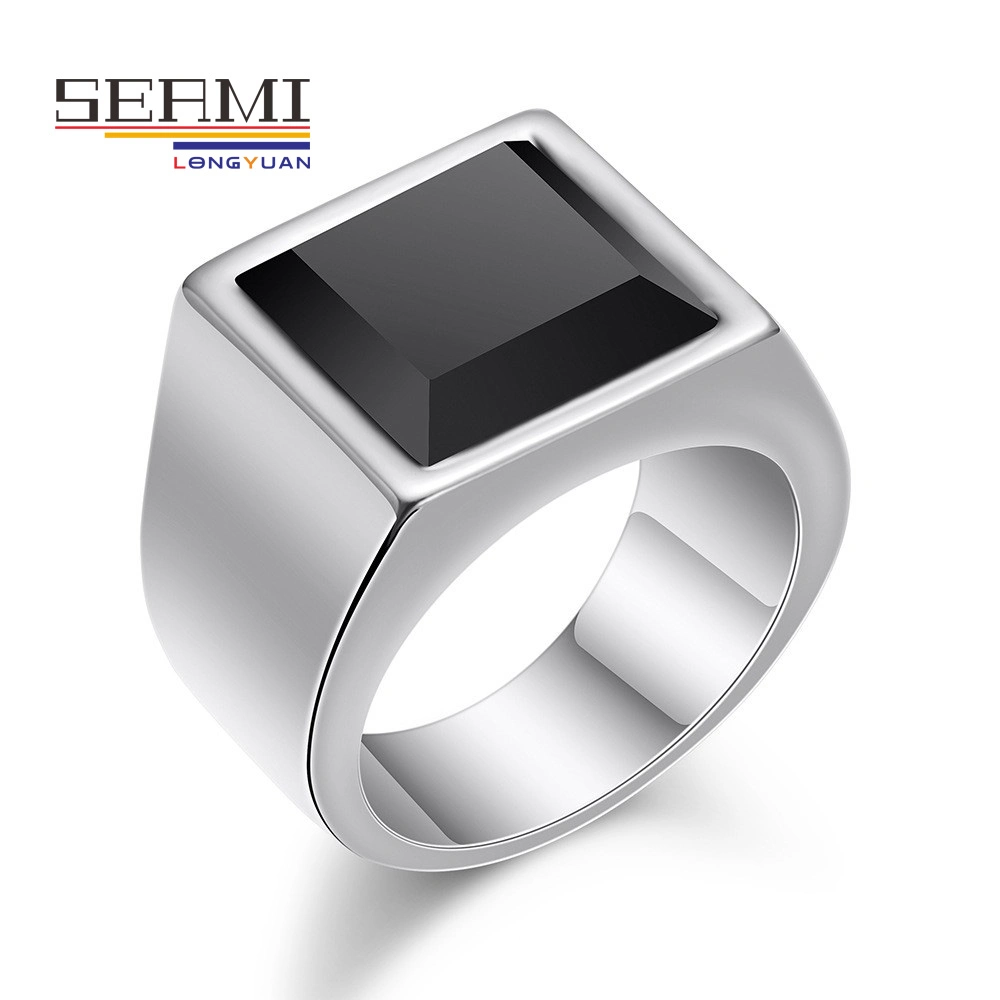 Trendy Male Stainless Steel Black Stone Titanium Wholesale/Supplier Ring