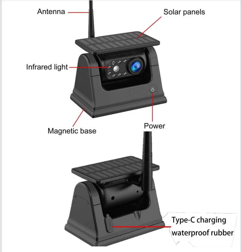 Wireless Mobile WiFi fuerte Magnetic Solar Cámara inalámbrica para coche de visión trasera Con batería recargable para carretilla elevadora para vehículos de remolque