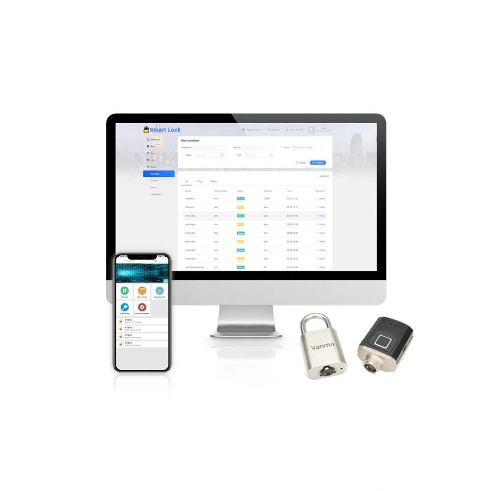 Stainless Steel Padlocks Access Controlled by Master Key & Unlocking Records Recording System