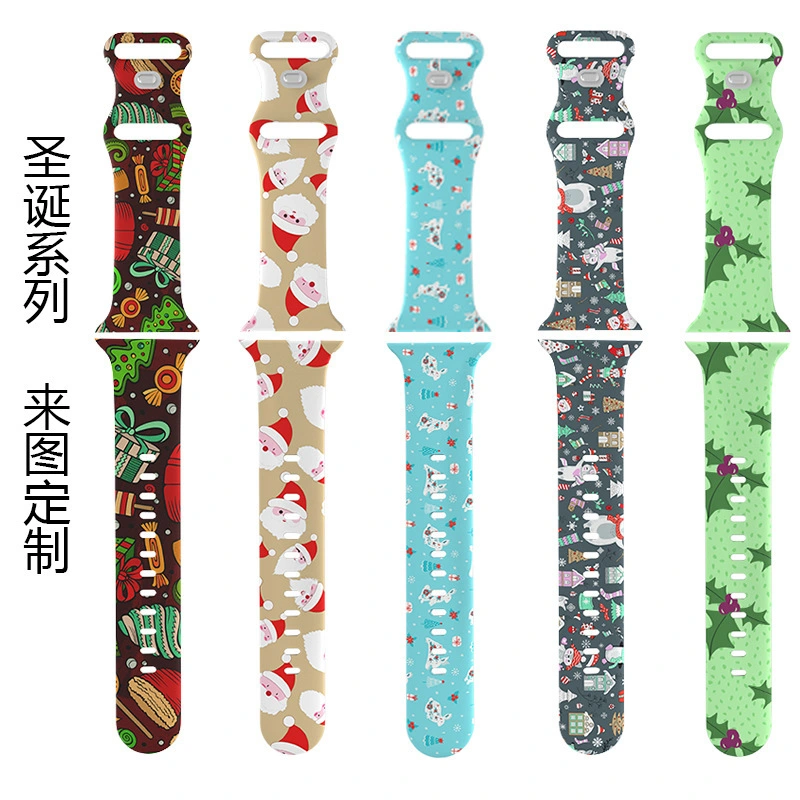 Custom Various Xmas Printing Pattern Soft Silicone Watch Band for Apple Watch