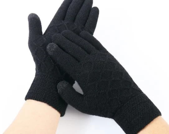 Winter Men&prime; S Warm Knitted Fleece Outdoor Screen-Touch Thickened Gloves