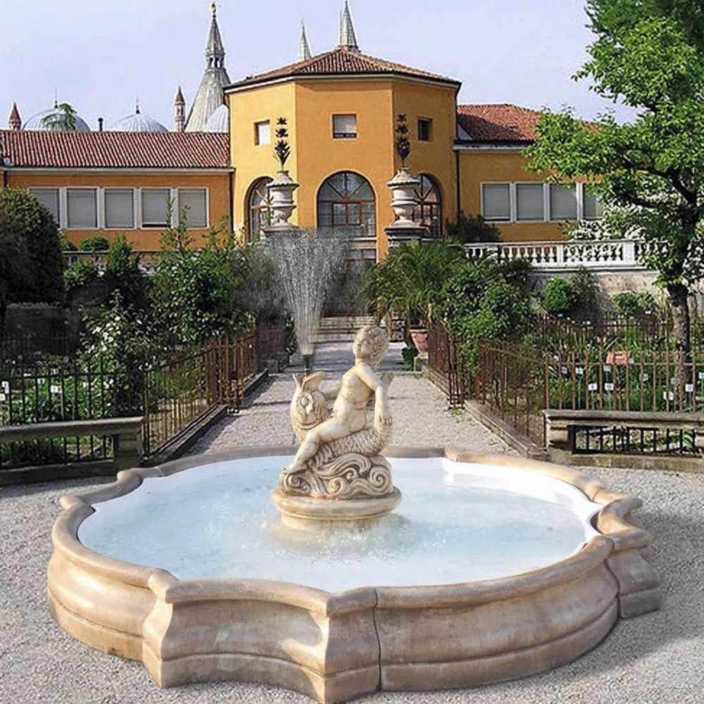 White Marble Octagonal Fountain with Life Size Standing Woman Statue