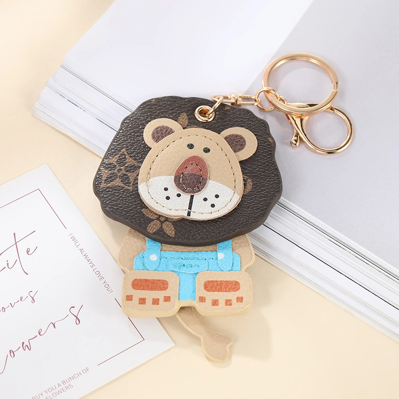 Cute Rocking Lion Pendant Car Keychain Leather Doll Gift