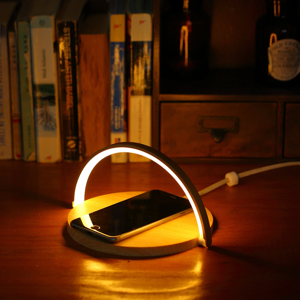 Creative Round Mobile Phone Wireless Charger Small Table Lamp with Bracket