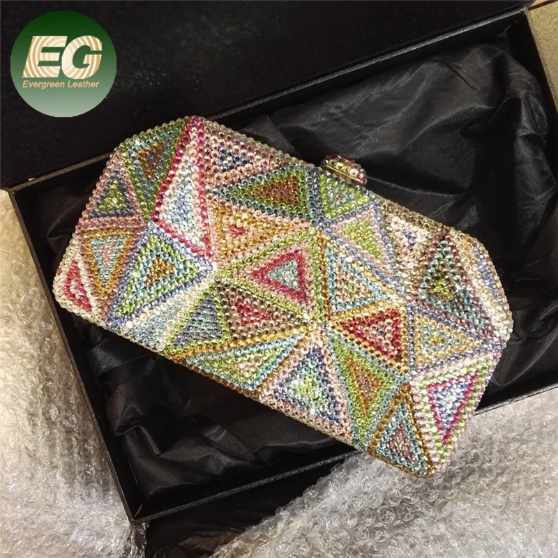 Leb1180 Geometric Candy Color Mini Bling Rhinestone Handbags Party Evening Purse Crystal Clutch Bag for Women