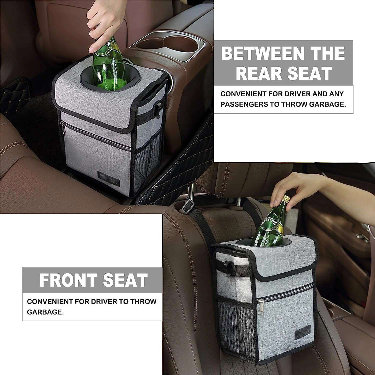 Multipurpose Folding Car Trash Can with Lid and Storage Pockets