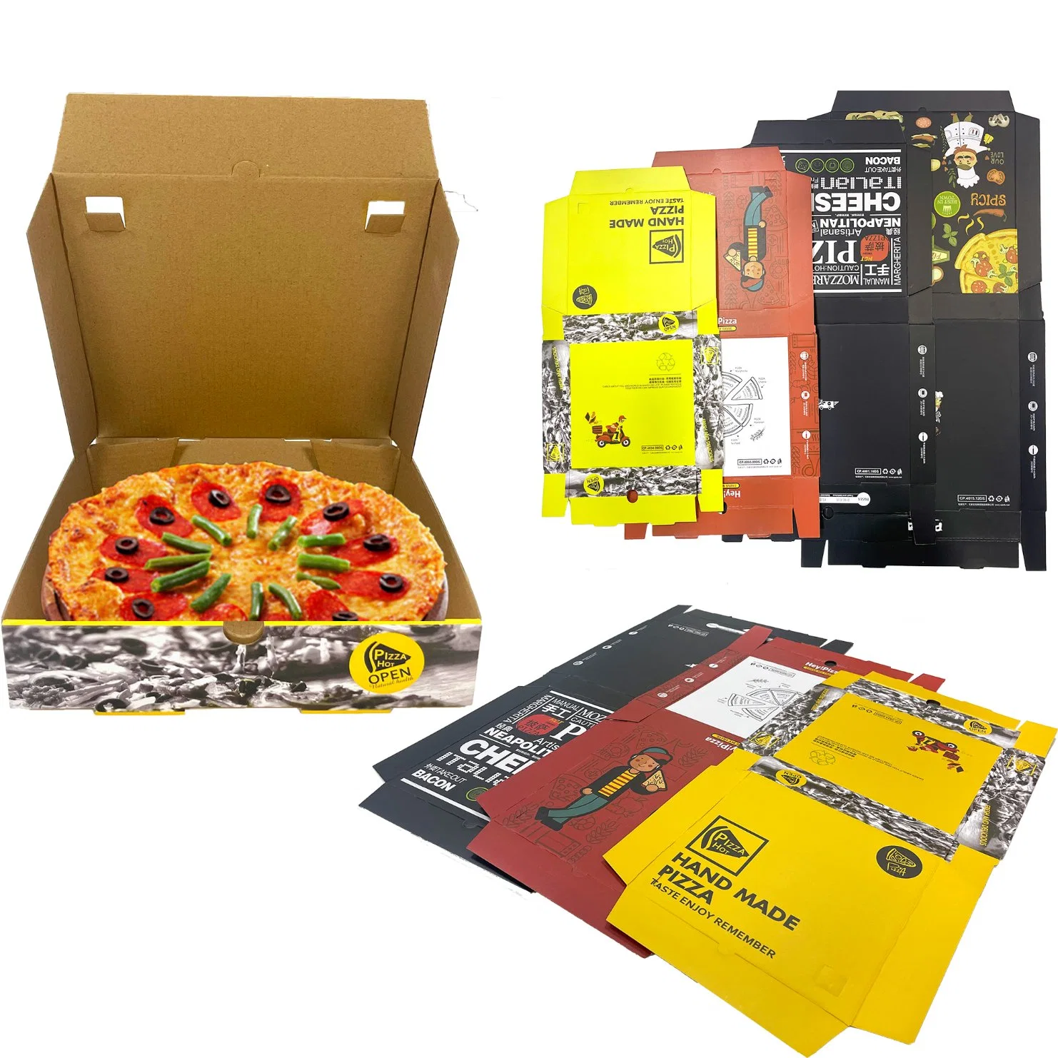 Isolierte Pizza Boxen Paket Karton Lieferant Custom Design Gedruckte Verpackung Bulk Günstige Pizza Boxen mit Logo Großhandel/Lieferant