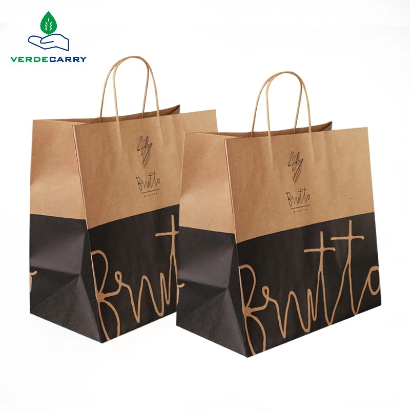Top-Ranking Handle Bag Großhandel Custom Logo Umweltfreundliche Tragetasche Braun Fastfood-Kraftapparsäcke Zum Mitnehmen