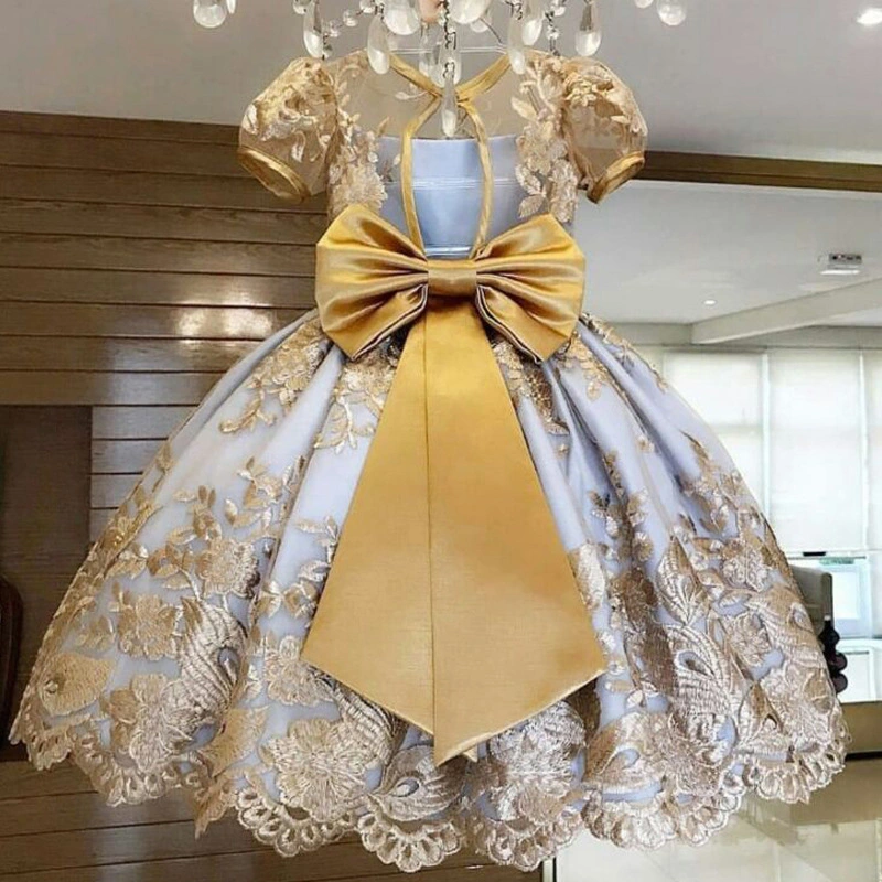 European Style Layered Princess Children Party Dress Shiny Girl Wedding Dress for 10 Years Old Flower Girls Tutu Dress