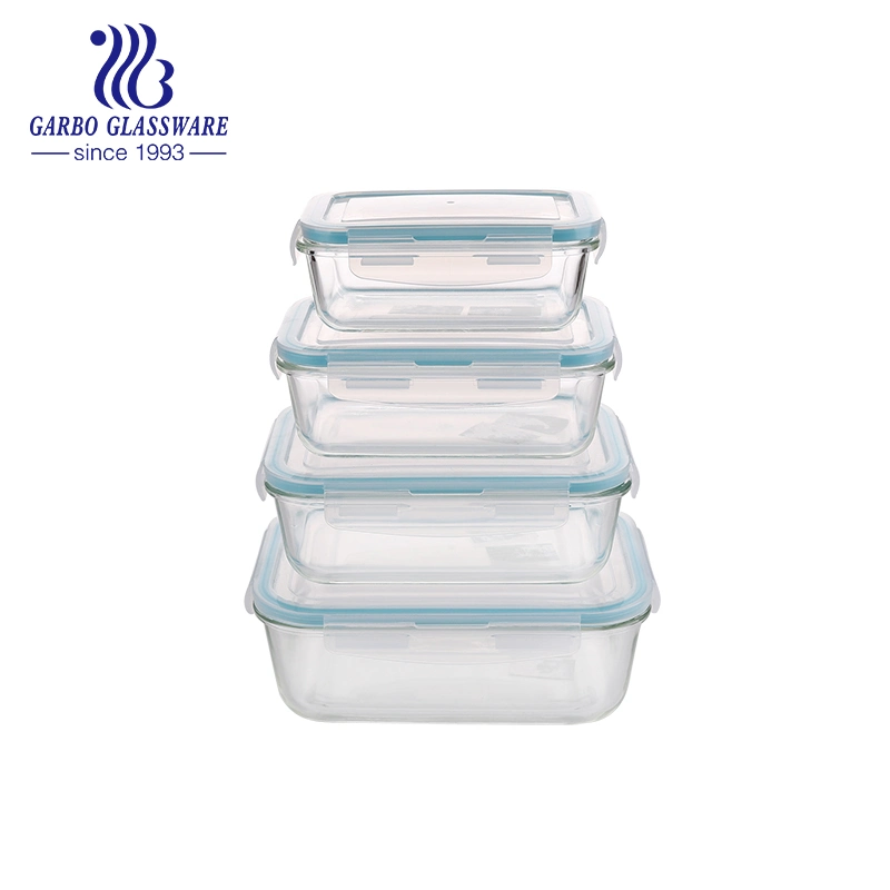 4PCS Rectangular Glass Food Containers Heat Resistant Lunch Box Set Microwave Safe Glassware Customized