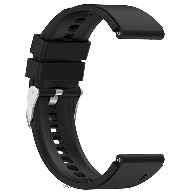 for Samsung Watch Heart-S/Heart-L/Galaxy Watch 4 40mm/44mm Silicone Watch Band 20mm Smart Watch Wrist Strap with Silver Steel Buckle - Black